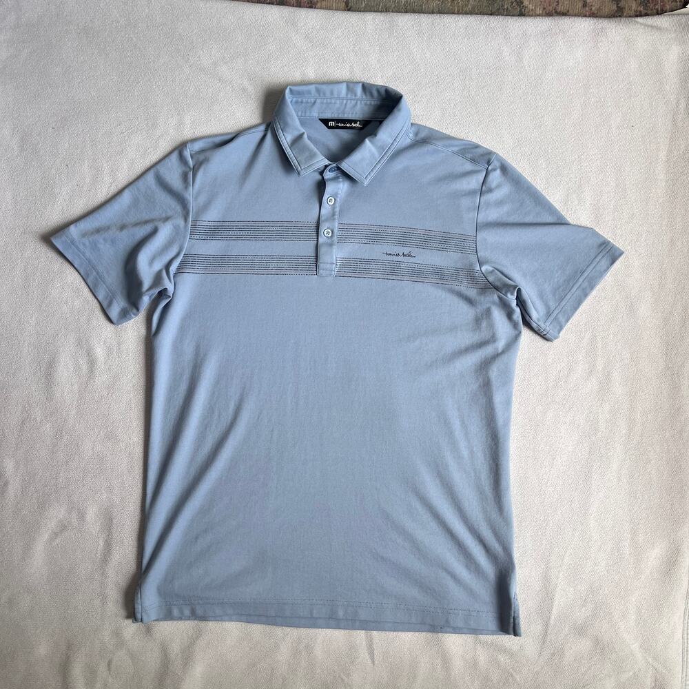 Travis Matthew Performance Golf Polo Light Blue Stripe Men's L